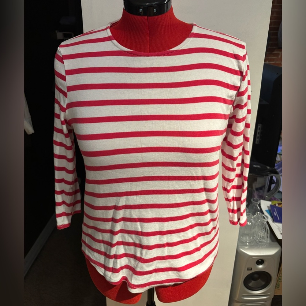 Women’s Chico’s dark pink and White Striped long-sleeve “the Ultimate Tee”